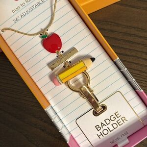 NWT True to Form Teacher Badge ID card Holder apple ruler pencil